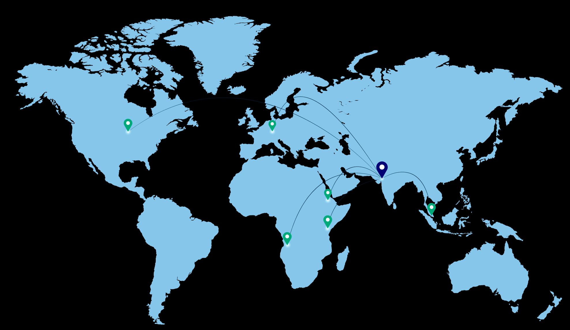 Map showing international patient routes to Sterling Hospitals in India